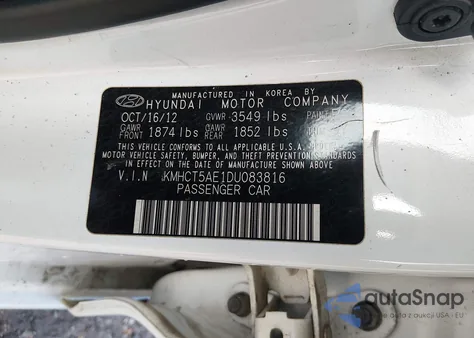 2013 Hyundai Accent Gs from USA, damaged, VIN KMHCT5AE1DU083816